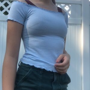 Light Blue Lettuce Cut Off-The-Shoulder Top